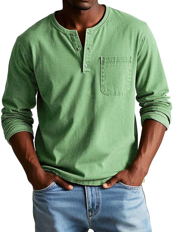 Heren henley t-shirt met lange mouwen