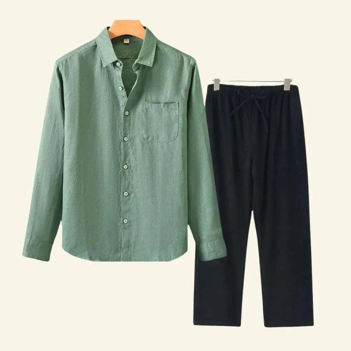 Heren linnen set bestaande uit overhemd en broek, casual en geschikt voor alle seizoenen