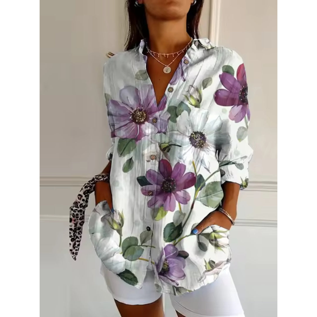 Casual blouse met bloemenprint, lange mouwen en knoopsluiting voor dames