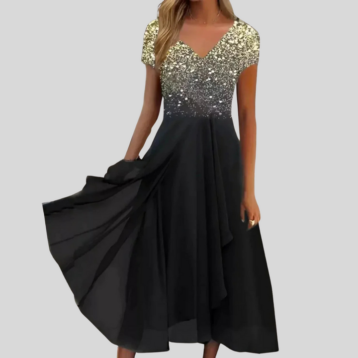 Elegante midi-jurk met vierkante hals