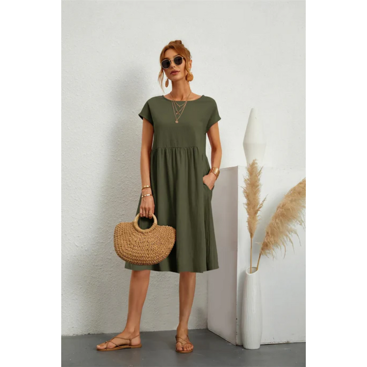Zomerse midi-jurk voor dames met korte mouwen, casual