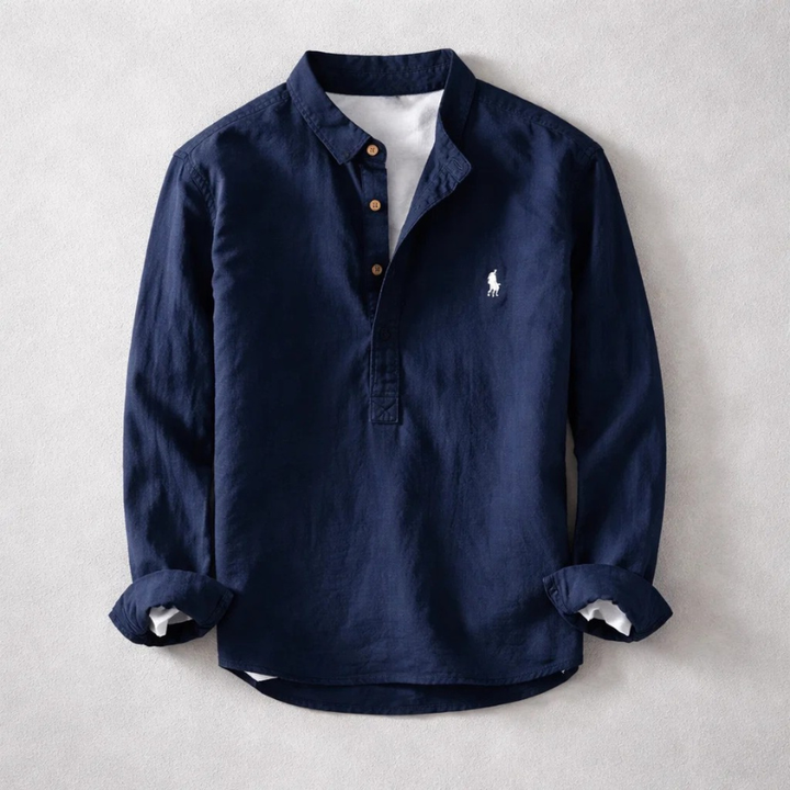 Heren henley-shirt van linnen met lange mouwen