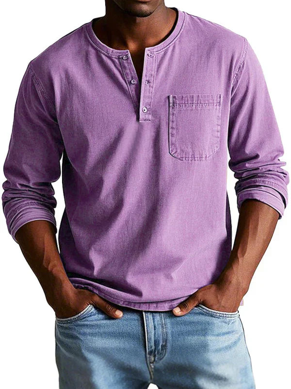 Heren henley t-shirt met lange mouwen