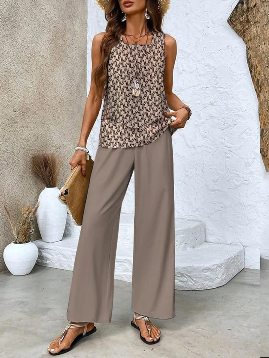 Damesset: top en wijde broek