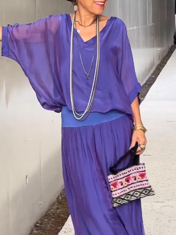 Losse maxi-jurk met v-hals voor dames