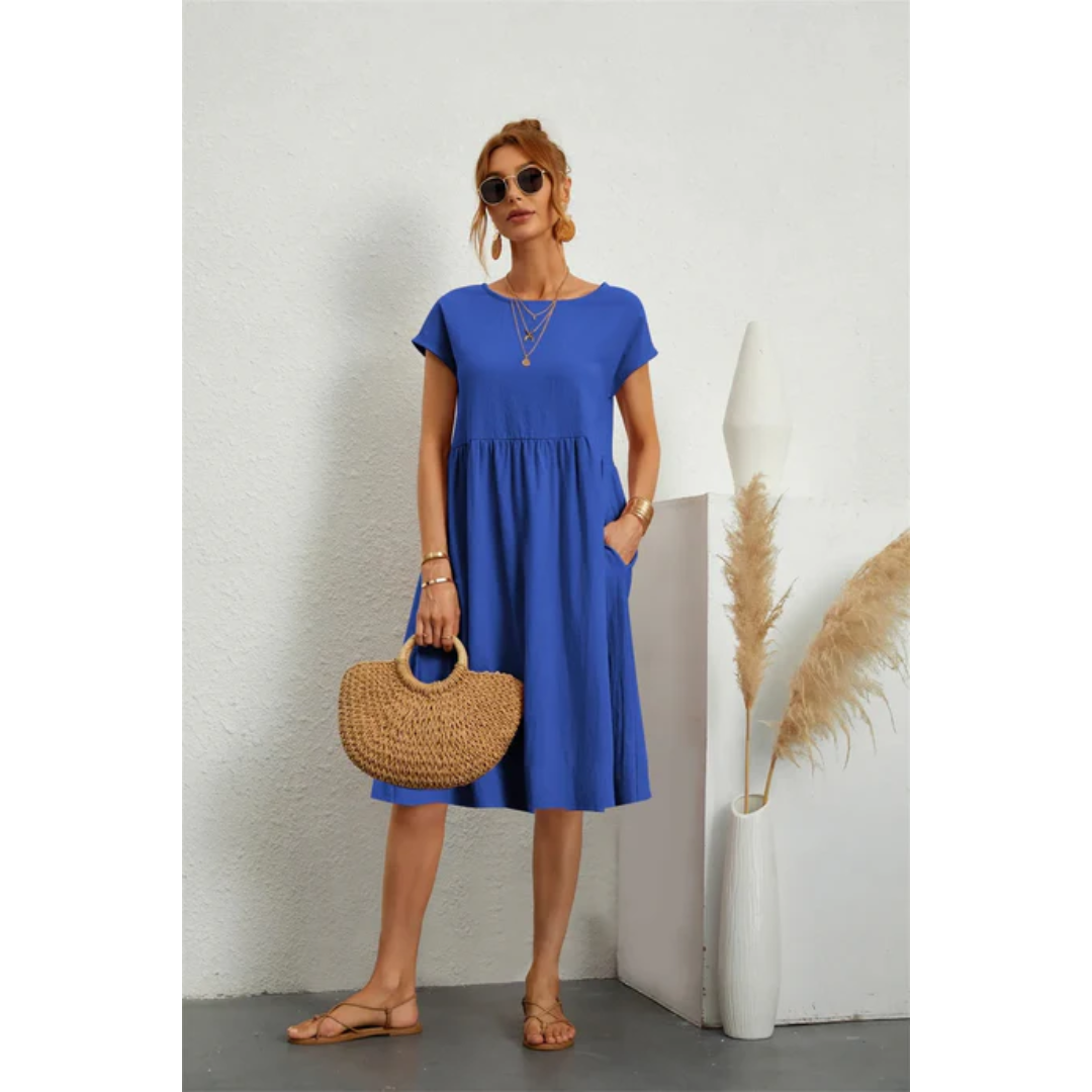 Zomerse midi-jurk voor dames met korte mouwen, casual