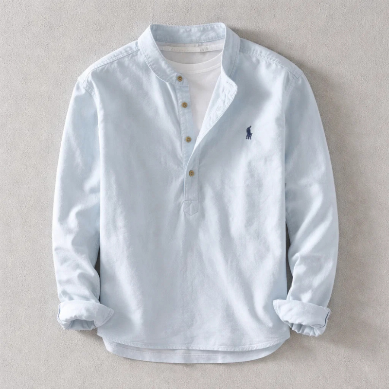 Heren henley-shirt van linnen met lange mouwen