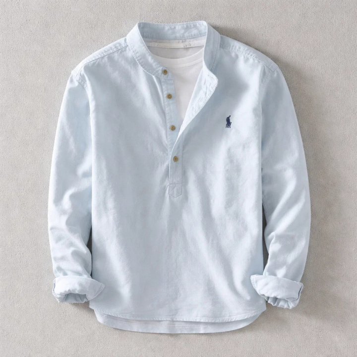 Heren henley-shirt van linnen met lange mouwen