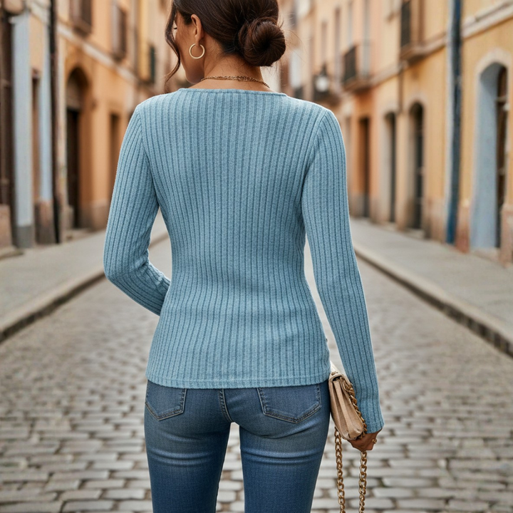 Damesblouse met lange mouwen en overslag