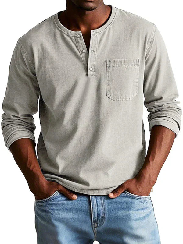 Heren henley t-shirt met lange mouwen