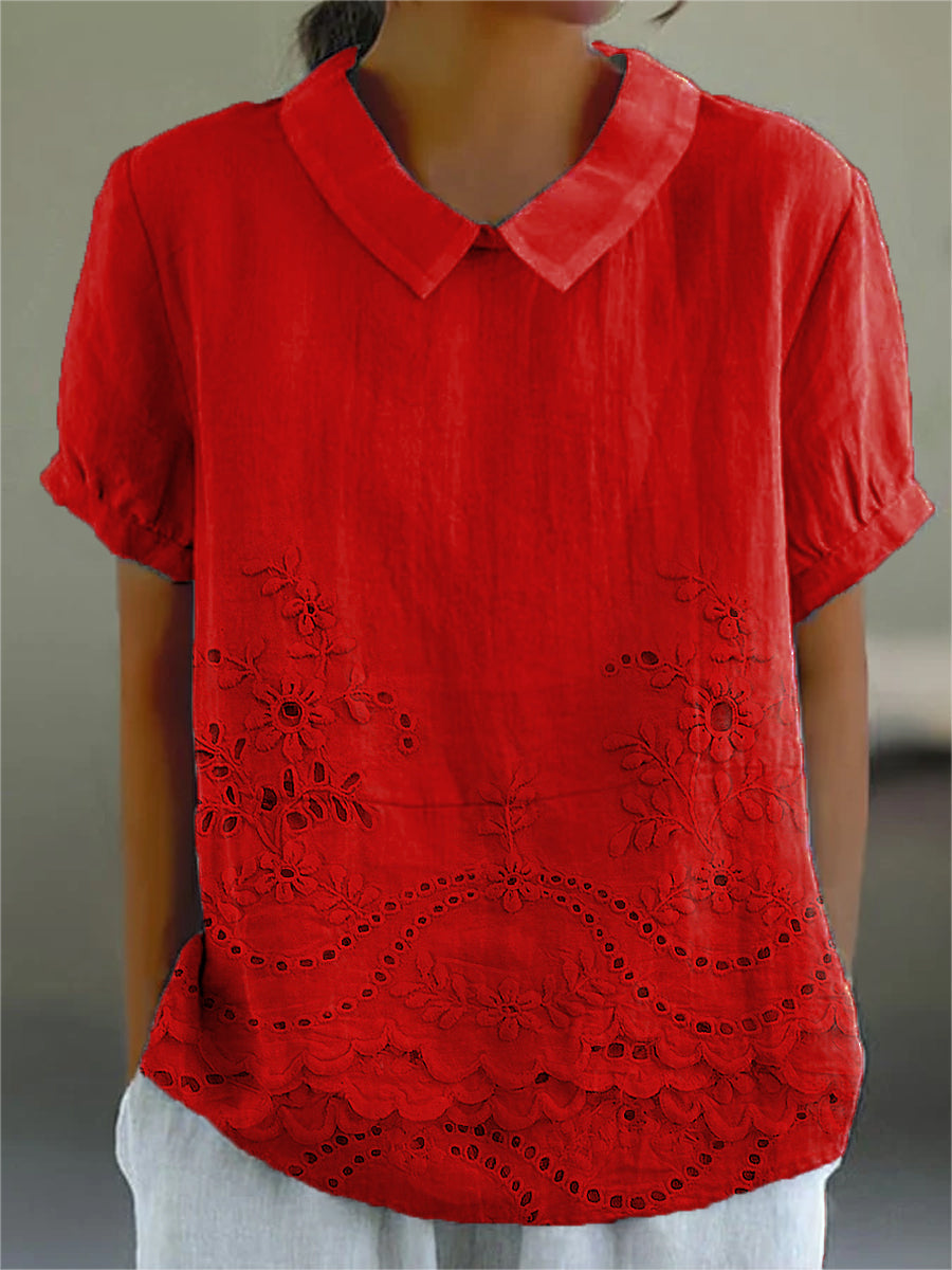 Damesblouse van katoen en linnen met bloemenprint, casual