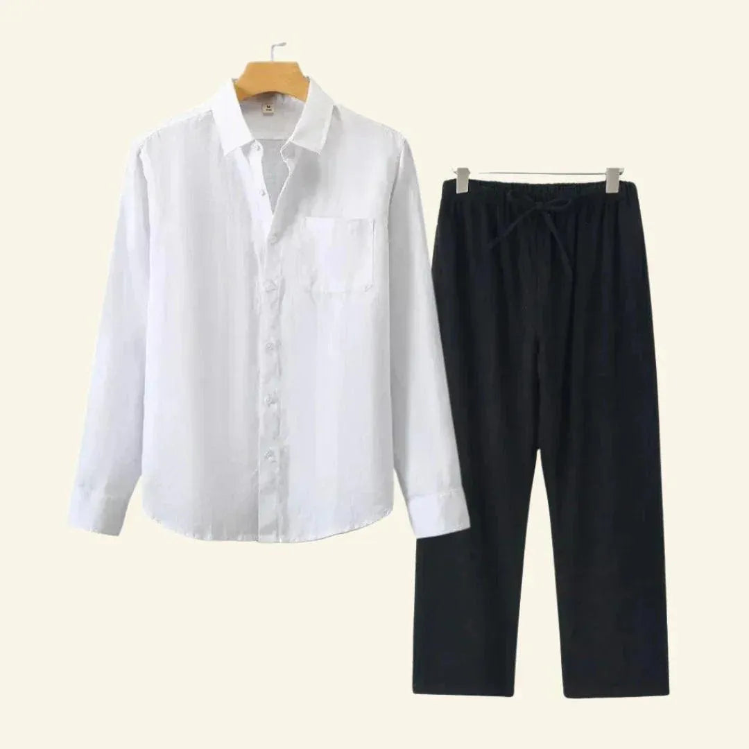 Heren linnen set bestaande uit overhemd en broek, casual en geschikt voor alle seizoenen