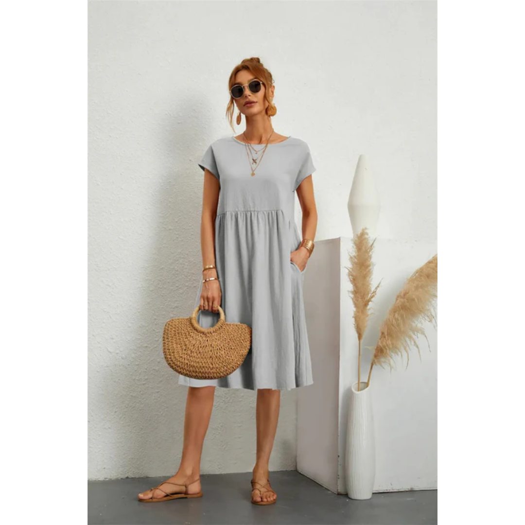 Zomerse midi-jurk voor dames met korte mouwen, casual