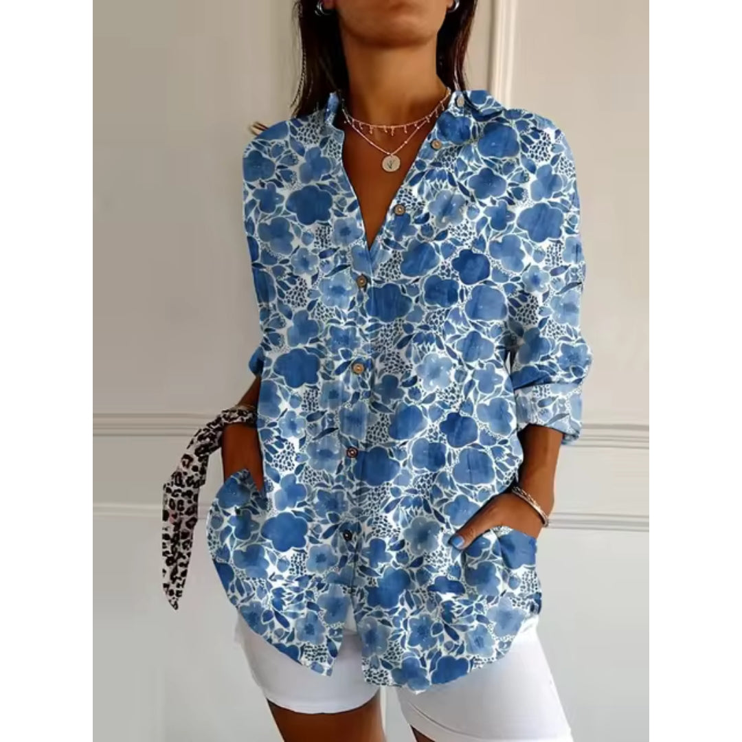 Casual blouse met bloemenprint, lange mouwen en knoopsluiting voor dames