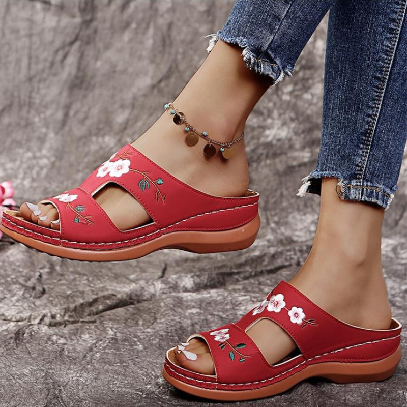 Orthopedische platformslippers met bloemenprint voor dames