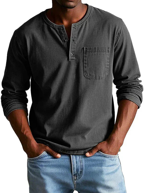 Heren henley t-shirt met lange mouwen
