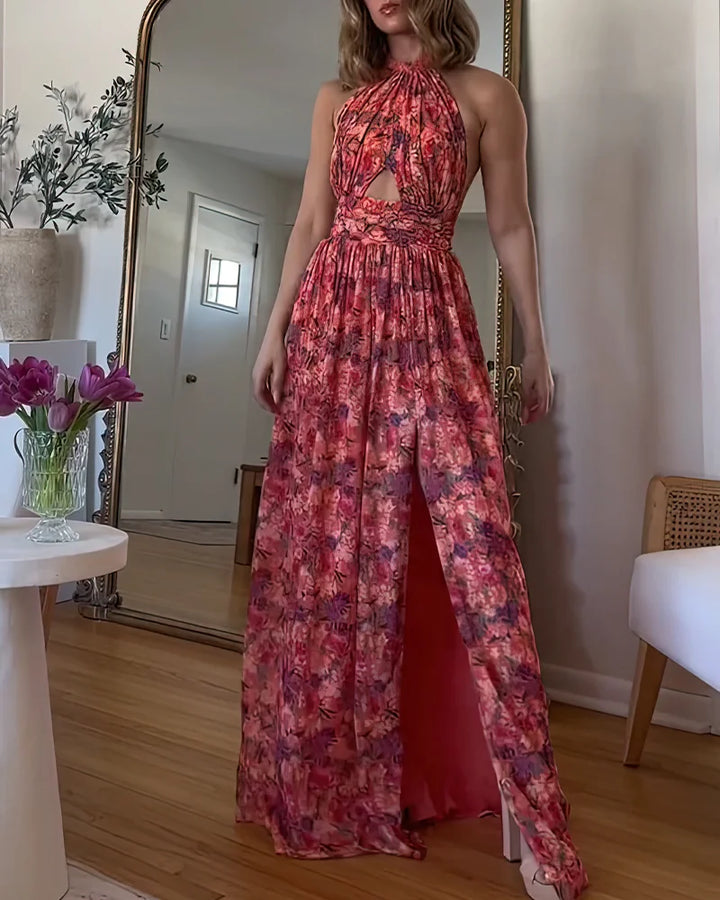 Maxi-jurk met bloemenprint voor dames, open rug, casual zomerstijl