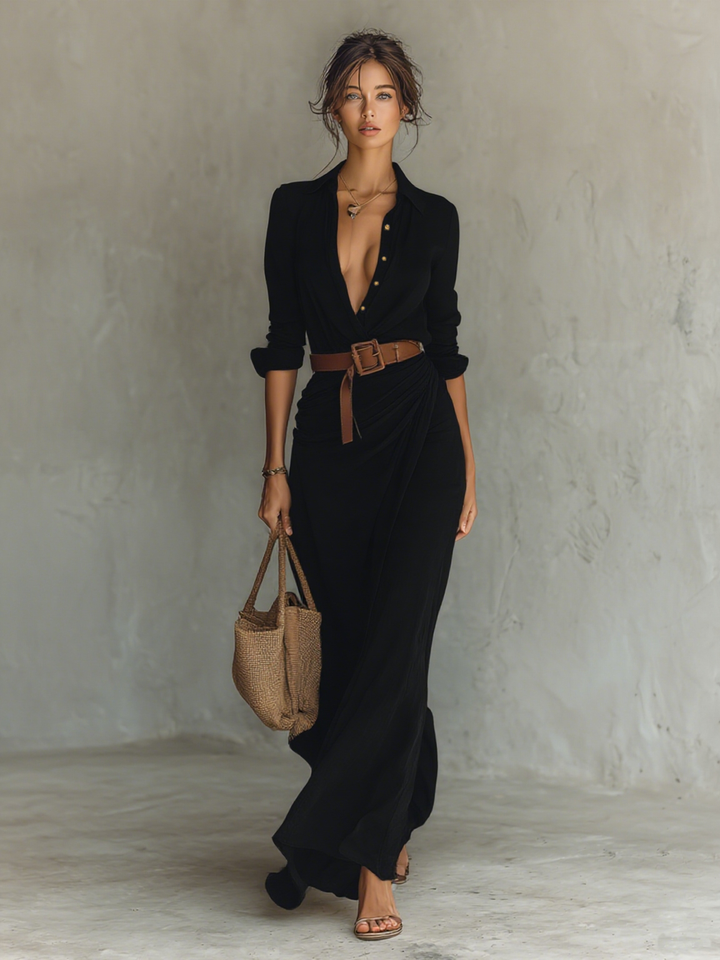 Maxi-jurk met wikkeldetail en riem