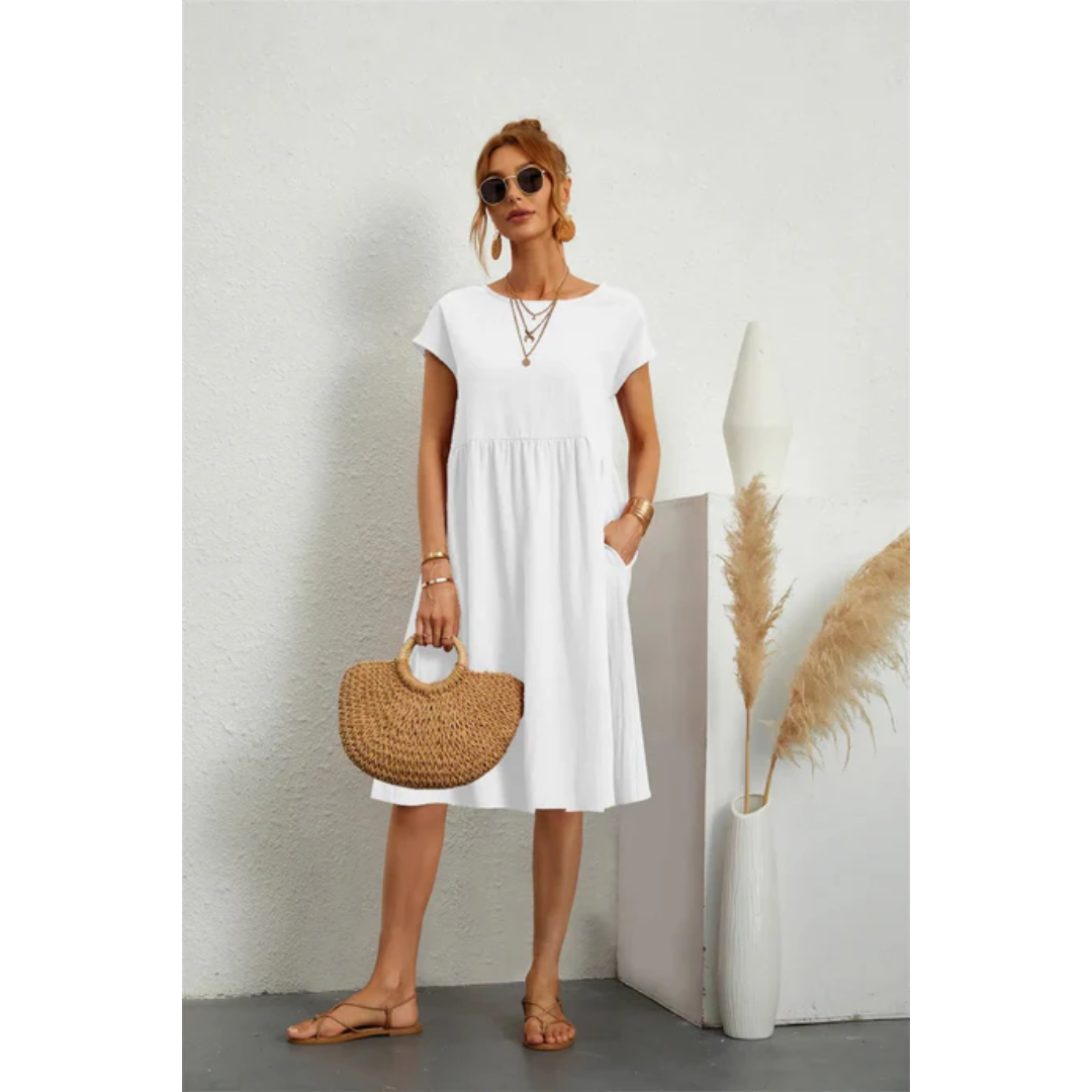 Zomerse midi-jurk voor dames met korte mouwen, casual