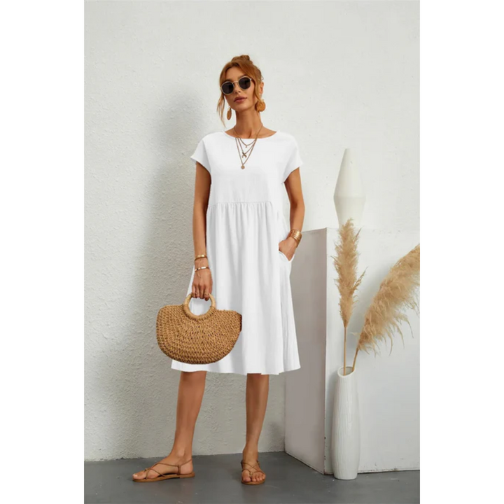 Zomerse midi-jurk voor dames met korte mouwen, casual