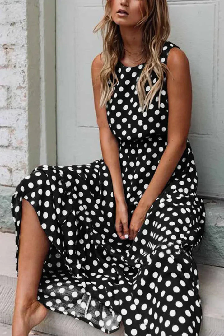 Mouwloze midi-jurk met stippen voor dames