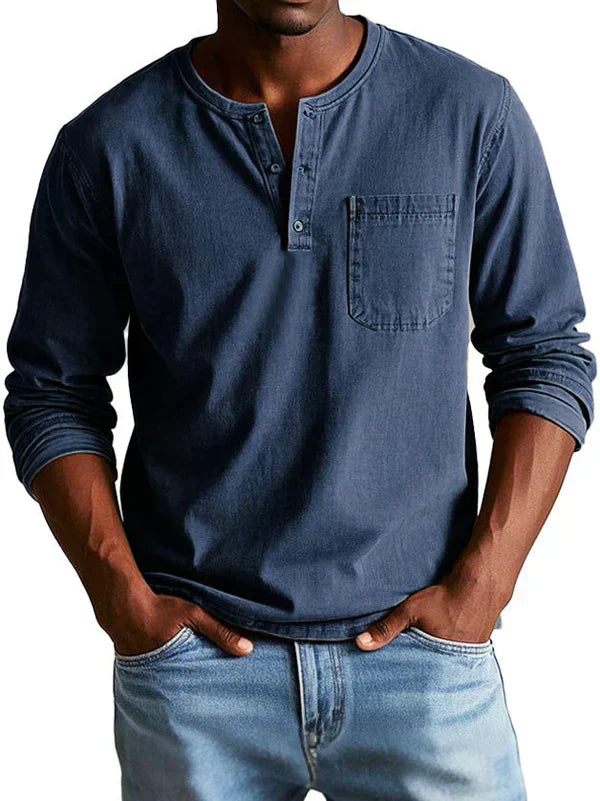 Heren henley t-shirt met lange mouwen