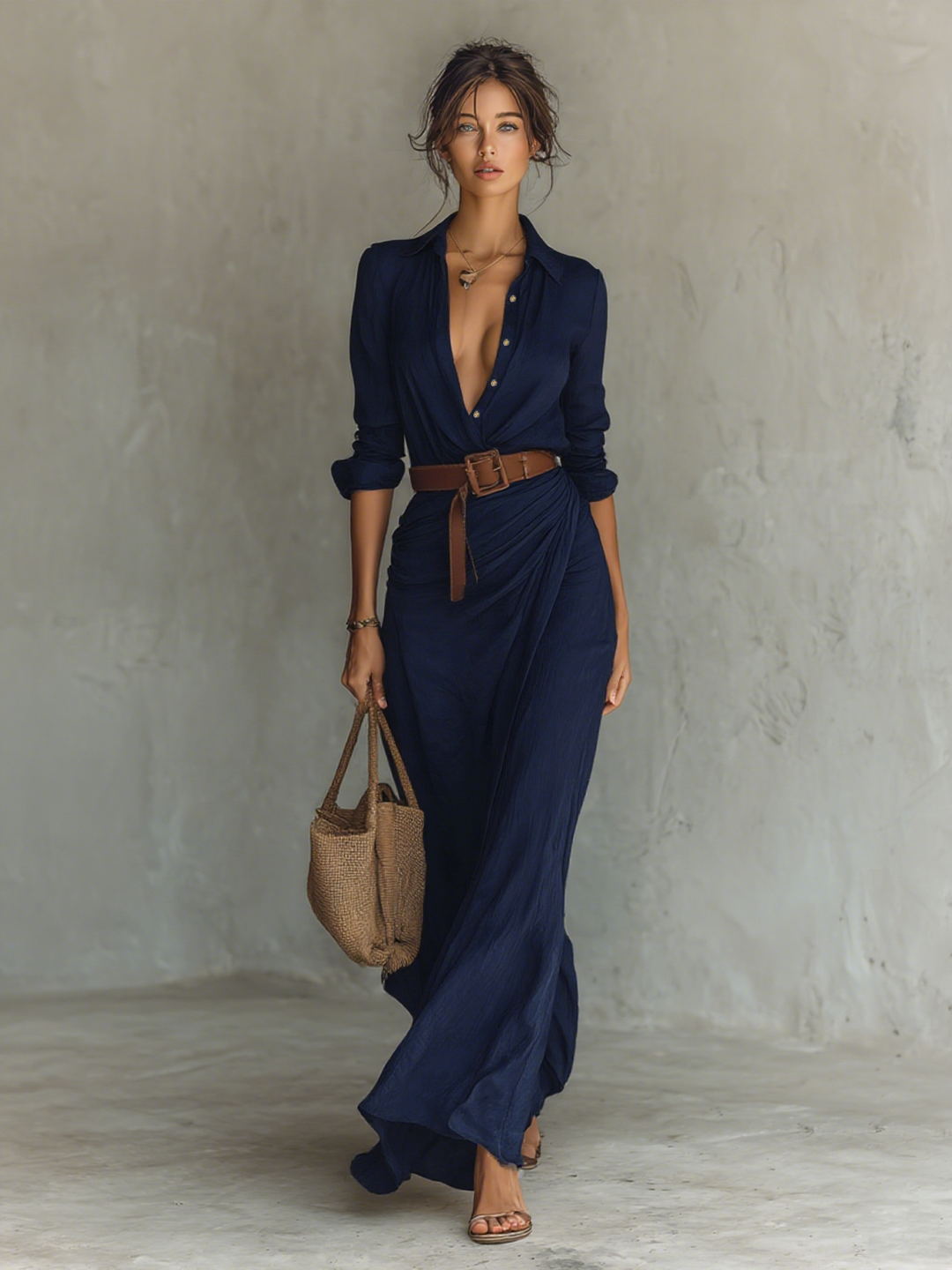 Maxi-jurk met wikkeldetail en riem