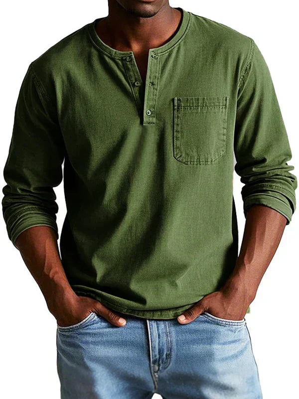 Heren henley t-shirt met lange mouwen