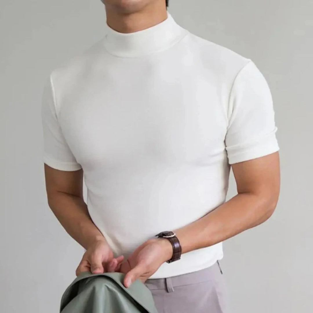 Heren t-shirt met hoge kraag, getailleerde casual stijl
