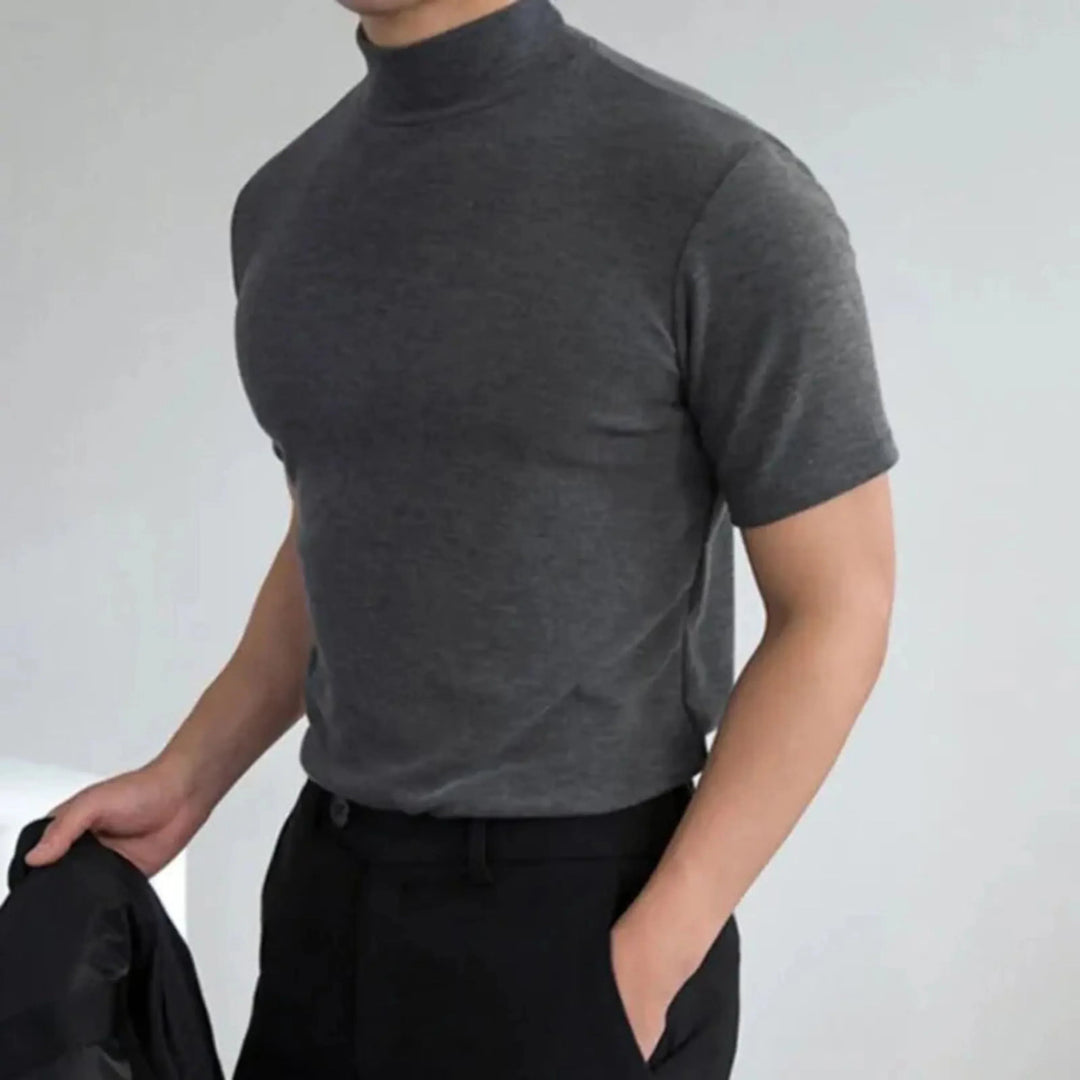 Heren t-shirt met hoge kraag, getailleerde casual stijl