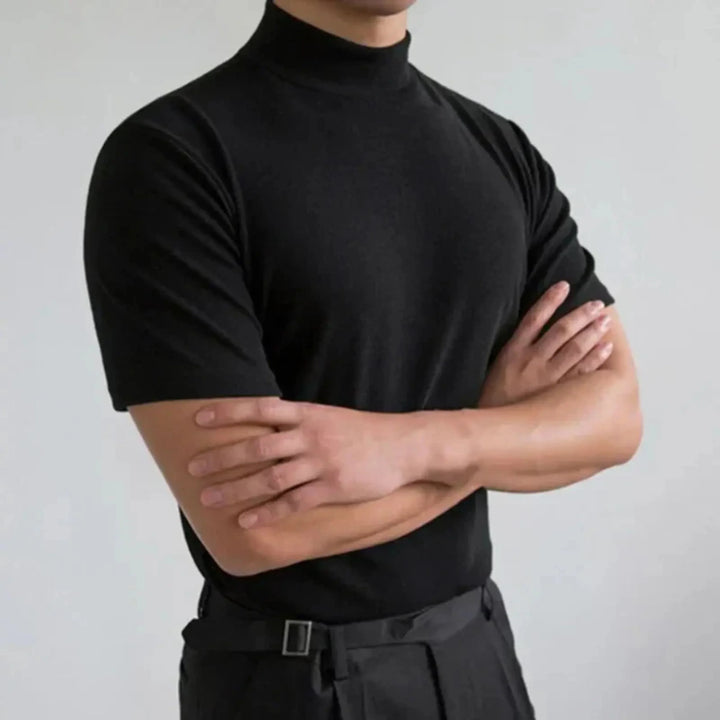 Heren t-shirt met hoge kraag, getailleerde casual stijl