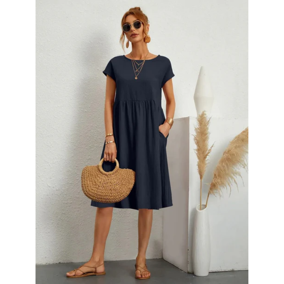 Zomerse midi-jurk voor dames met korte mouwen, casual
