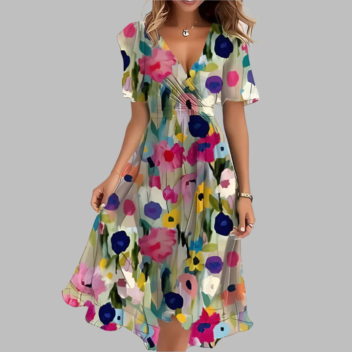 Midi-jurk met bloemenprint en geplooide top