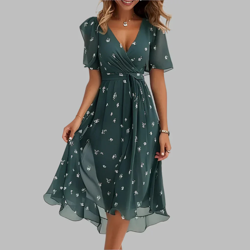 Midi-jurk met bloemenprint en geplooide top