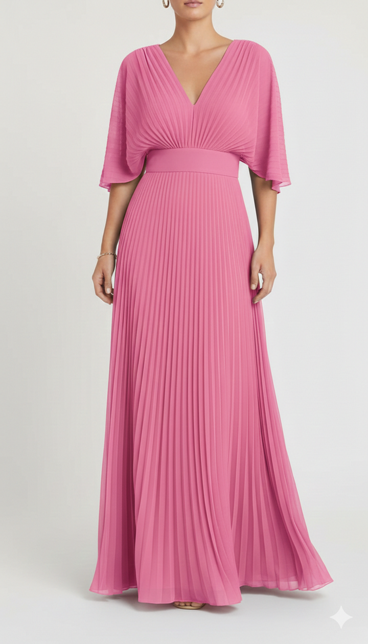 Maxi-jurk voor dames met v-hals en plooien