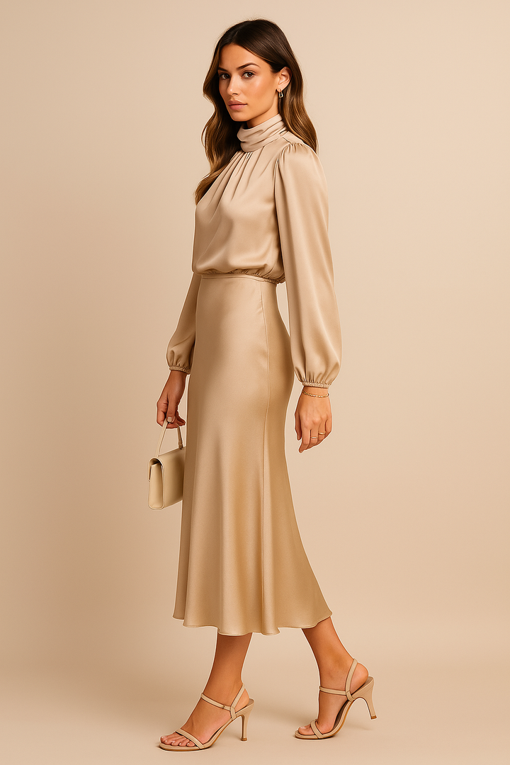 Midi-jurk voor dames, hoge taille, katoen, casual