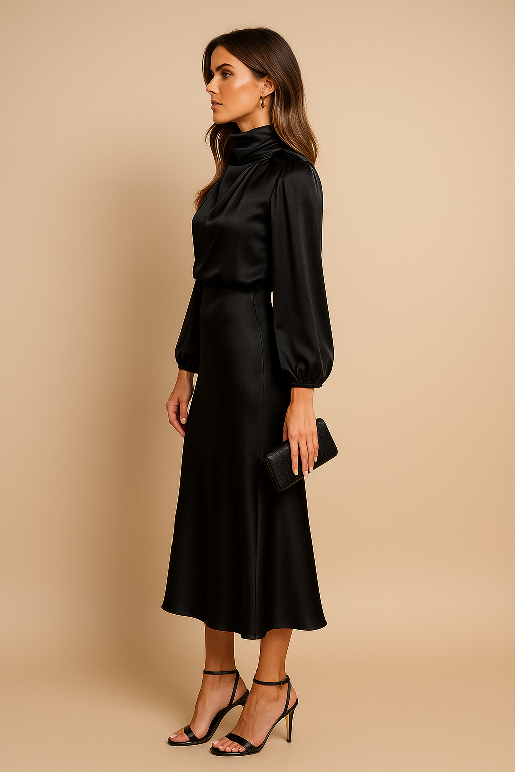 Midi-jurk voor dames, hoge taille, katoen, casual
