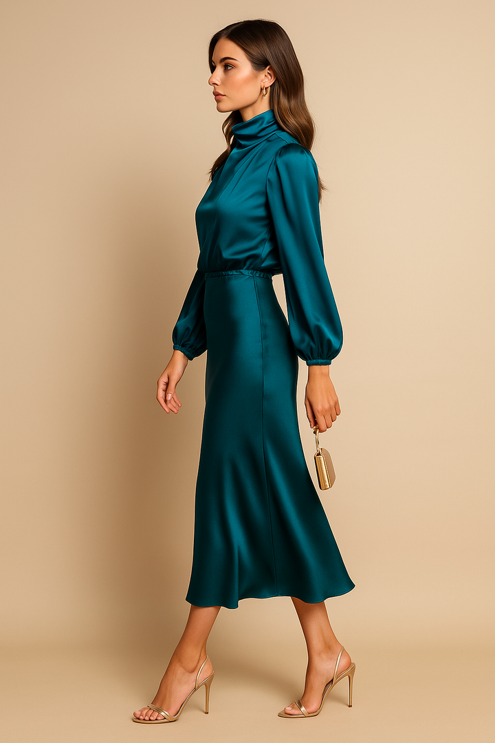 Midi-jurk voor dames, hoge taille, katoen, casual