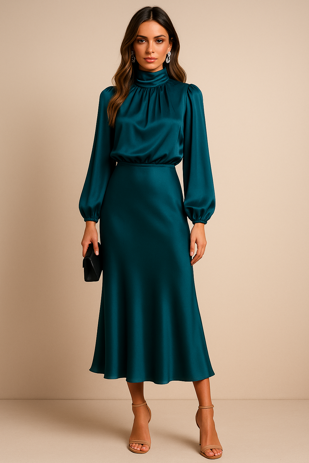 Midi-jurk voor dames, hoge taille, katoen, casual