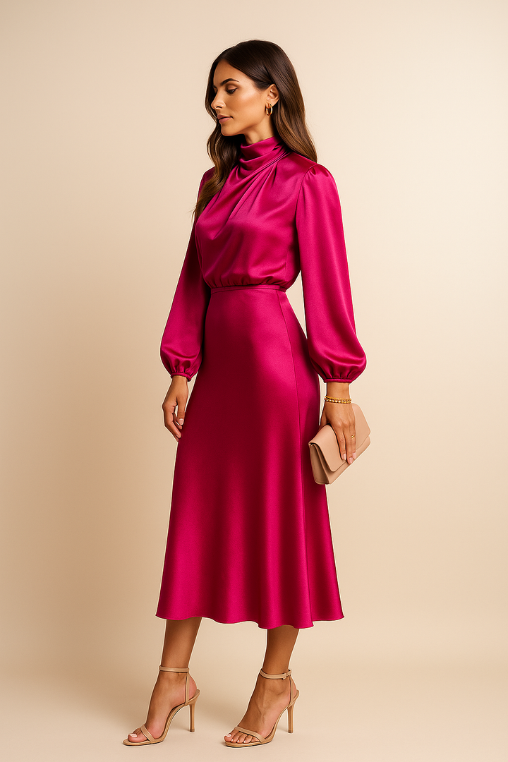 Midi-jurk voor dames, hoge taille, katoen, casual