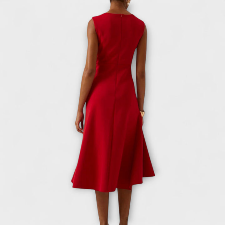 Geplooide mouwloze asymmetrische midi-jurk voor dames