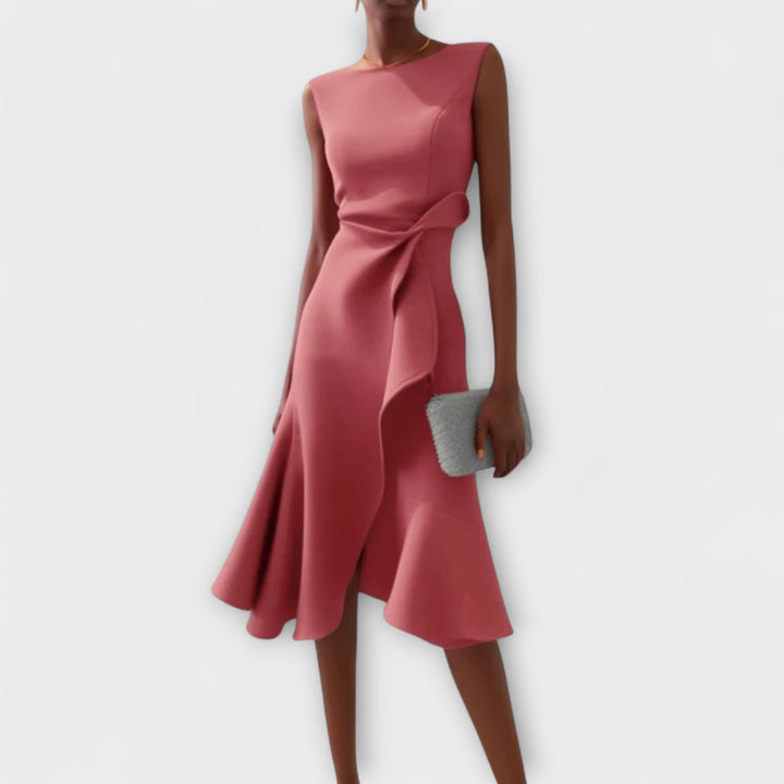 Geplooide mouwloze asymmetrische midi-jurk voor dames