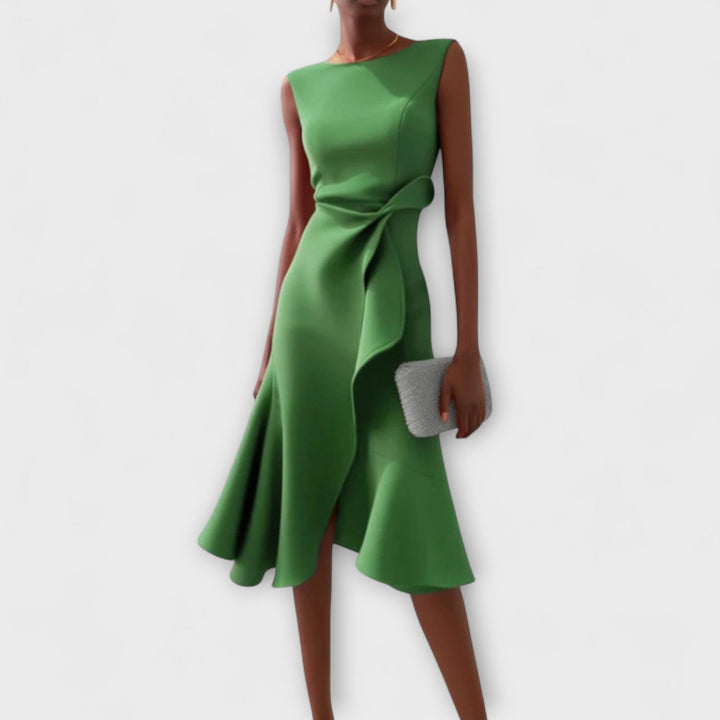Geplooide mouwloze asymmetrische midi-jurk voor dames