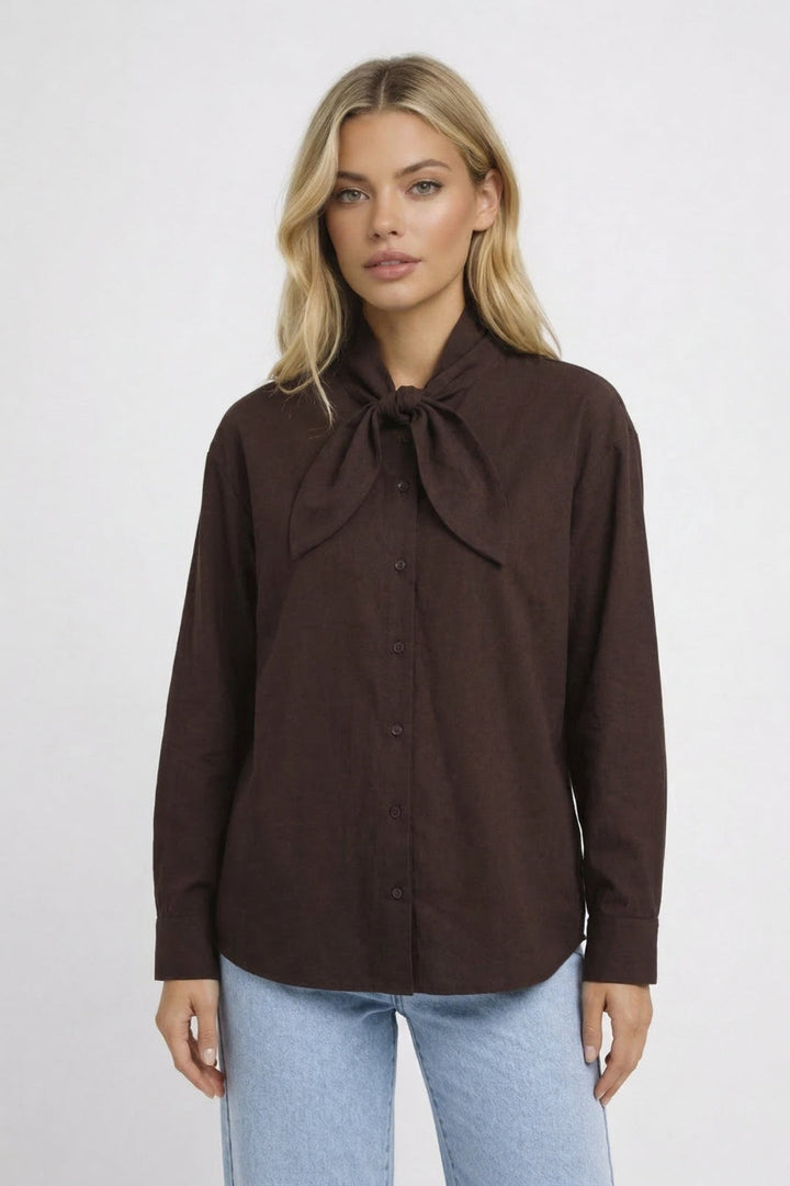 Elegante Blouse met Strikdetail en Tijdloze Pasvorm