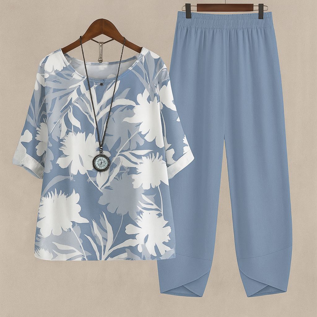Damesset met bloemenprint en wijde broek