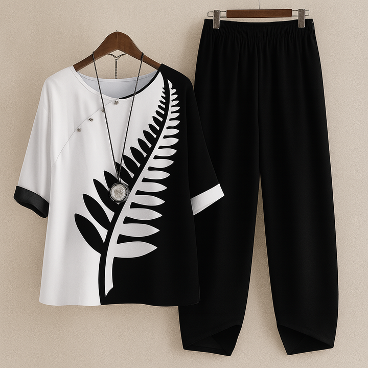 Damesset met bloemenprint en wijde broek
