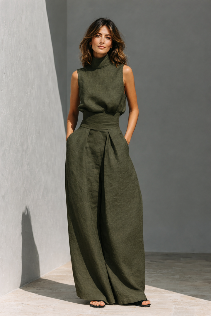 Dameslinnen set met wijde broek