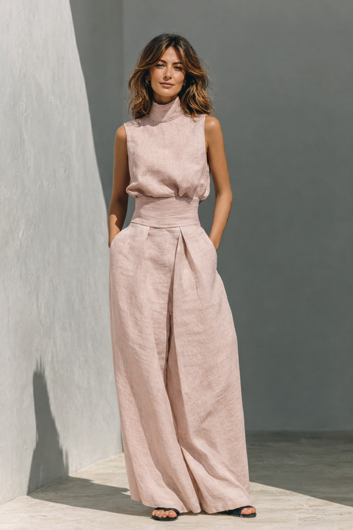 Dameslinnen set met wijde broek