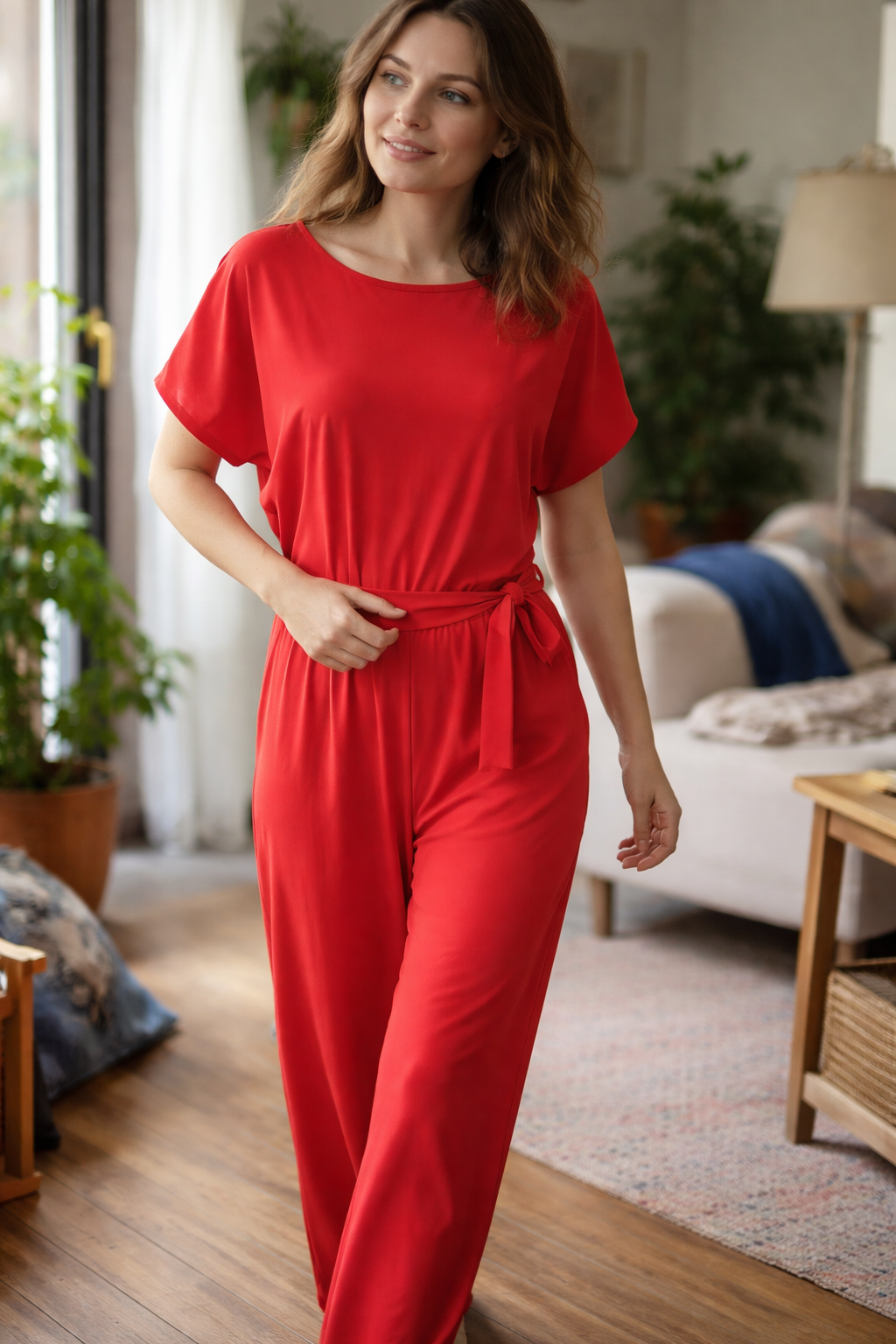 Damesjumpsuit met wijde pijpen en riem