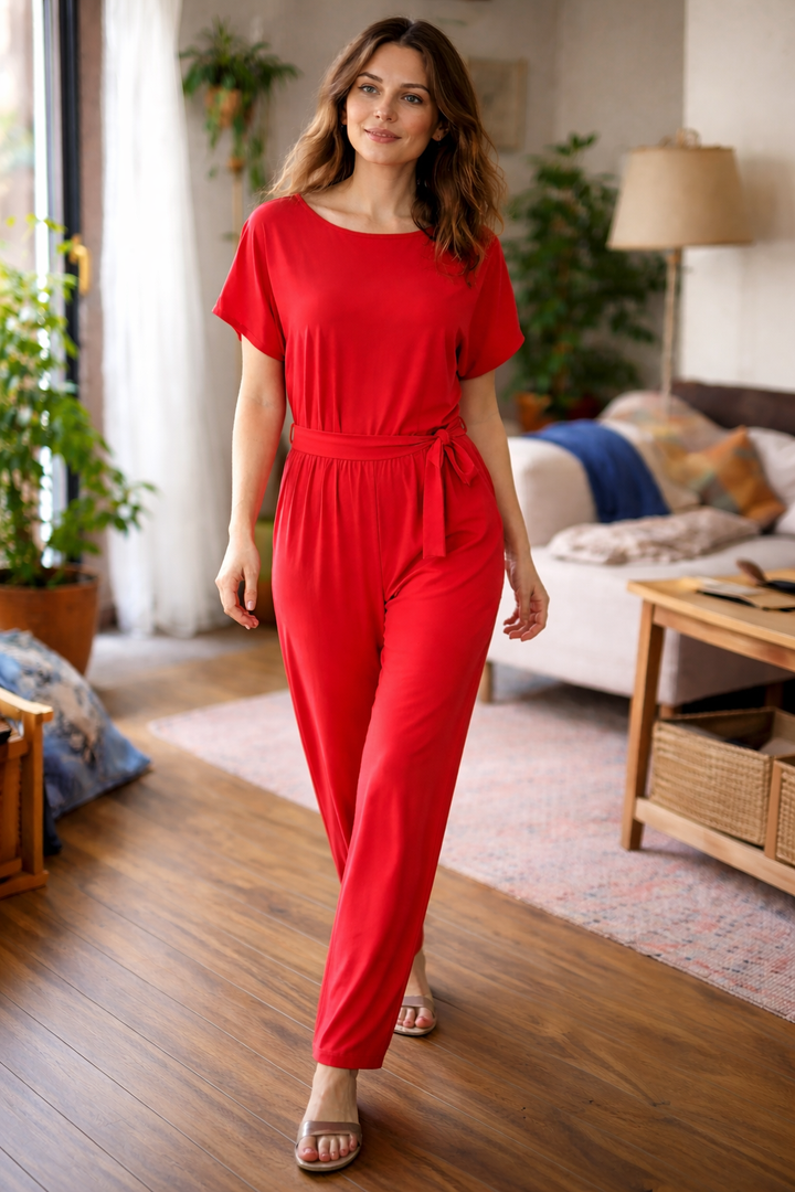 Damesjumpsuit met wijde pijpen en riem
